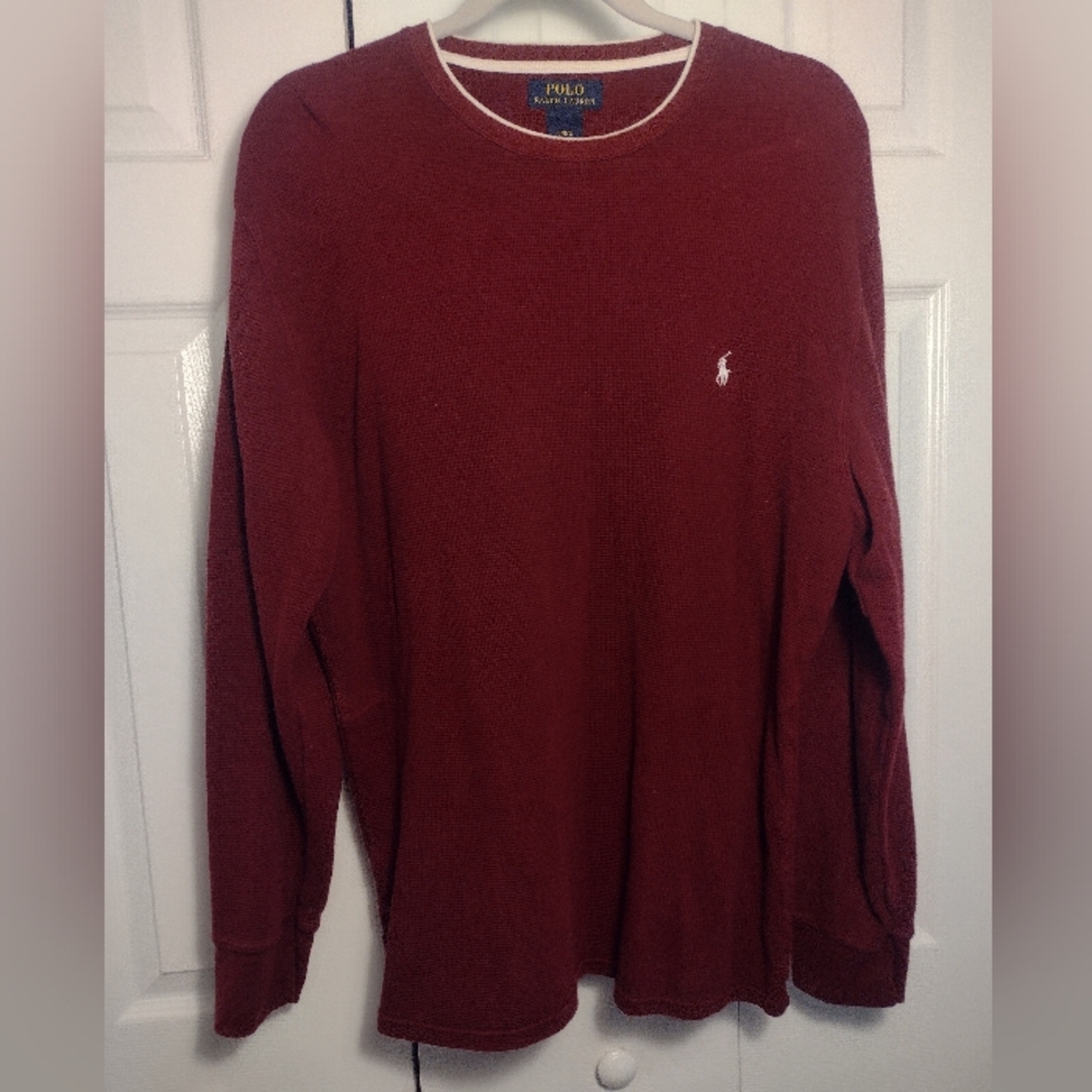 Polo by Ralph Lauren Men's Crewneck Sweater Deep Burgundy with White Trim